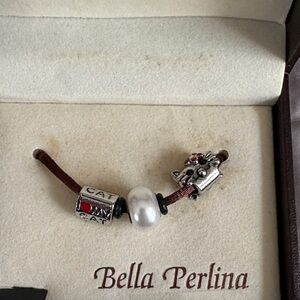 bella Perlina Silver Pearl and Red Accent Charm Bead Trio